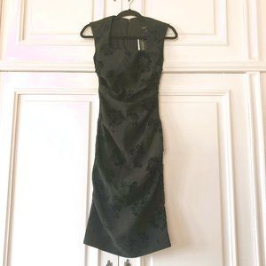 *NWT*Black Sheath Dress with Floral Velvet Detailing - Made in Canada - Size XXS